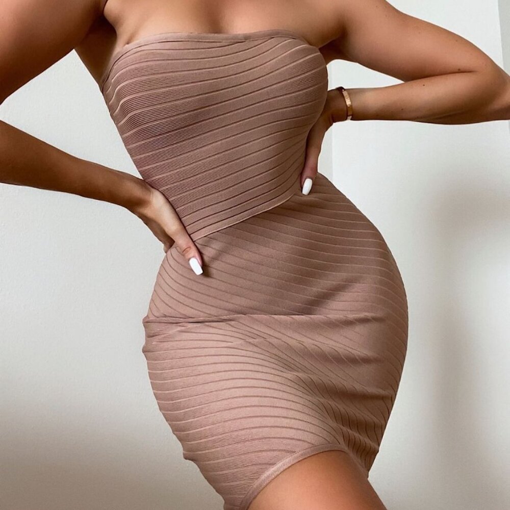 MESHKI Lylah Strapless Mini Dress Bandage in Nude Small